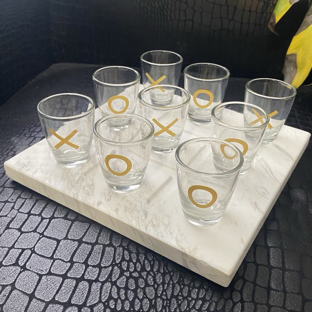 Studio Mercantile Marble Tic Tac Toe Shot Glass Drinking Game Set 10 Piece New